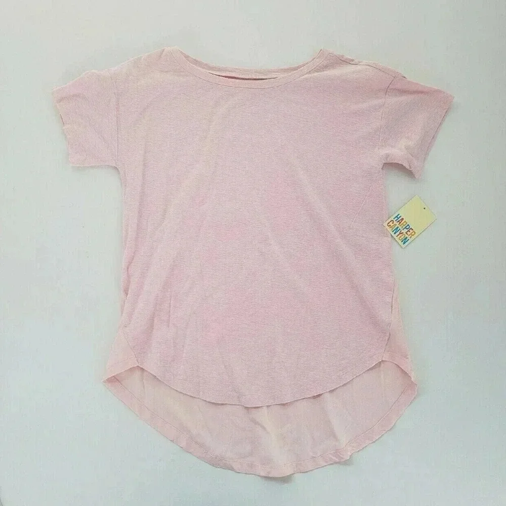Harper Canyon Tee Girls 14/16 Pink NWT Hi-Lo Scoop Neck Knit Woven